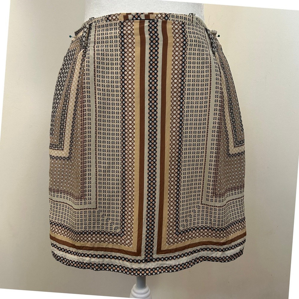 Massimo Dutti Beige and Brown Patterned Mini Skirt